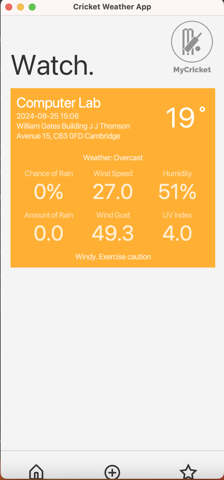 Cricket weather app